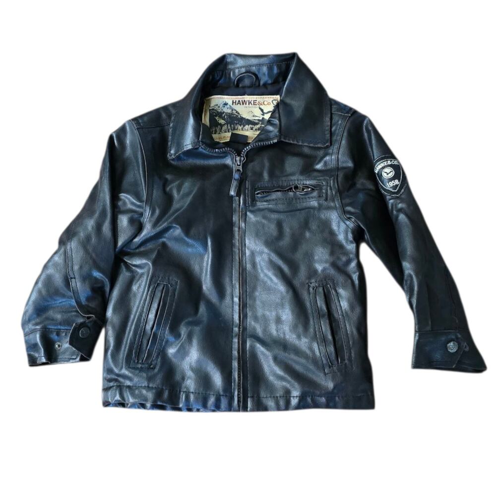 HAWKE & CO Outfitter Black Faux Leather Jacket Kid SZ 4T Motorcycle Biker Grease